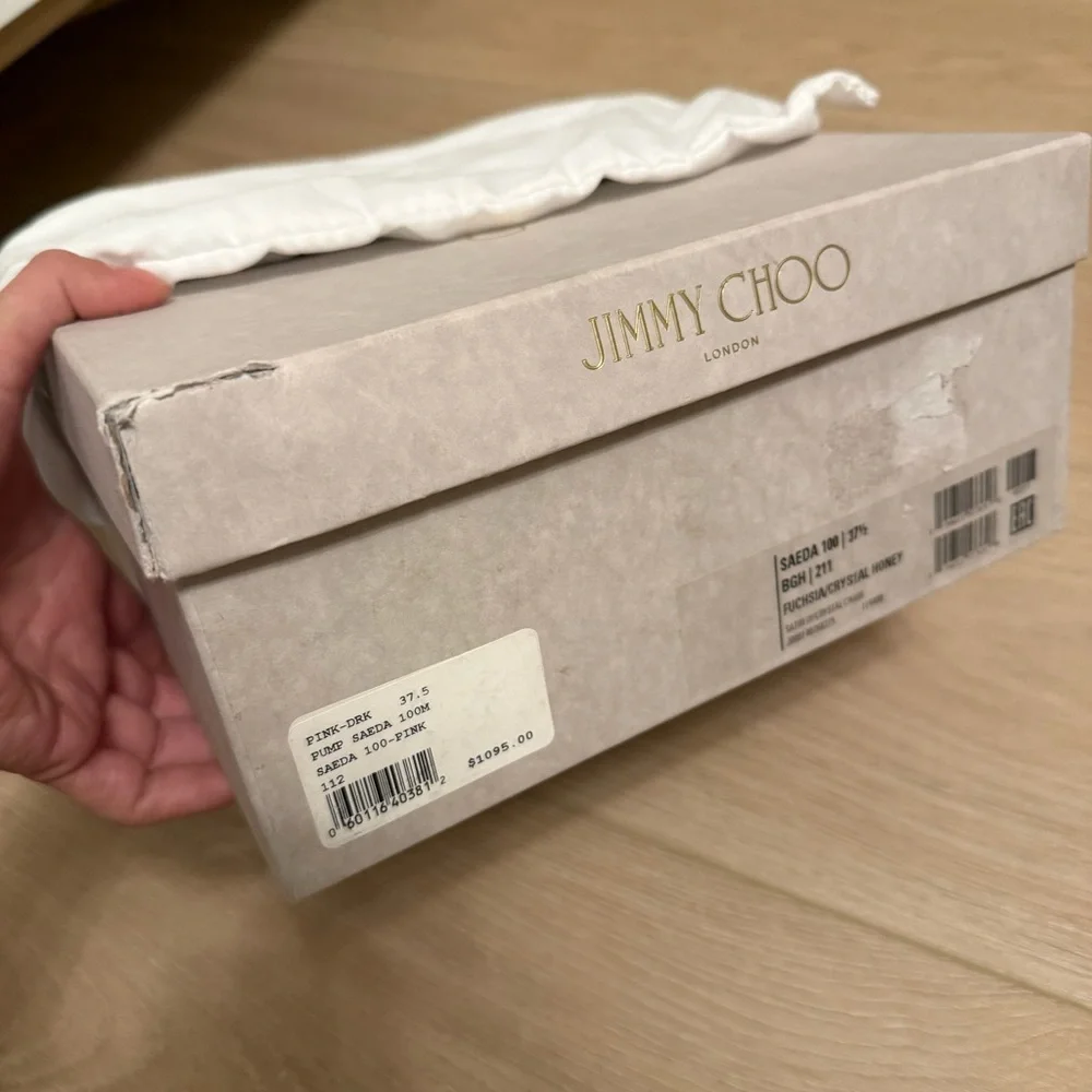 ❌SOLD❌Nib Jimmy Choo Saeda 100 Embellished Ankle Strap Pumps Fuchsia size 6.5 - Picture 8 of 10